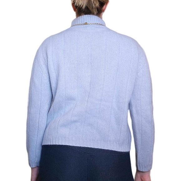 Light Gray Blue Ribbed Mockneck Wool Angora Sweater M/L Lambswool VTG 90s Pastel - Picture 2 of 8